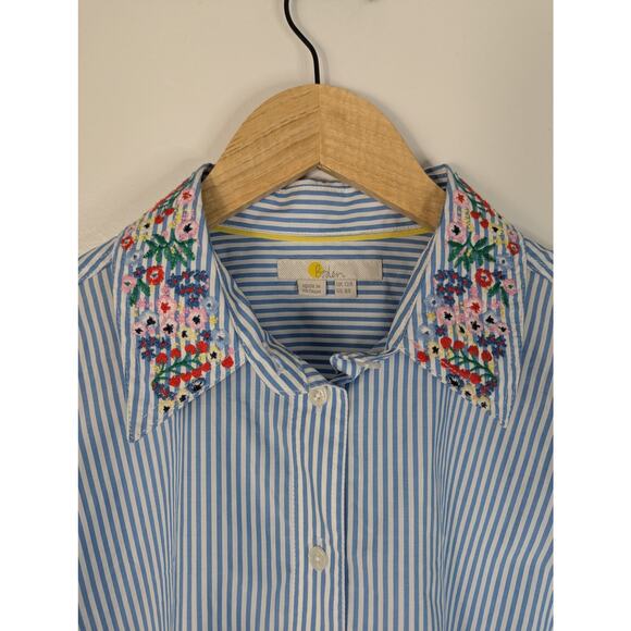 Boden Agnes Striped Floral Embroidered Oversized Button Down Shirt - Picture 6 of 8